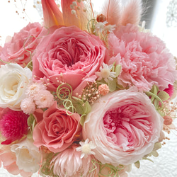 新作希少なプリザーブドフラワーのチューリップ 大輪バラ ピンクパステルアレンジ 母の日ギフト 誕生日 結婚新築開店祝い 11枚目の画像