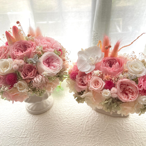豪華プリザーブドフラワーの胡蝶蘭大輪バラ パステルピンク系アレンジ
