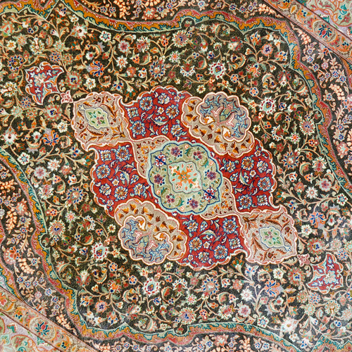 201×137cm 【ペルシャクム産 総手織りシルク絨毯】証明書付 カーペット  