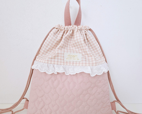 runa様　上履き袋　体操着袋　ヌビ　キルト　ハート　コップ袋　マチ付き 40bb9ee4d75a82d5f73b5ffd43a144