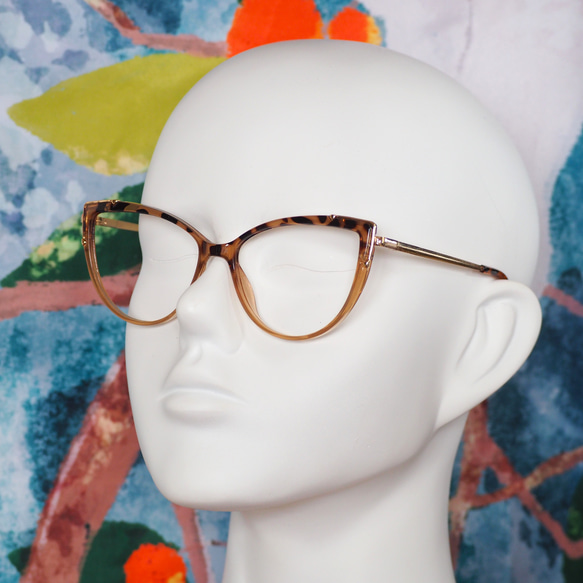 フォックス型｜レオパード柄フレーム｜老眼鏡、だてメガネ、近視用・乱視用・サングラスとして作成OK 3枚目の画像
