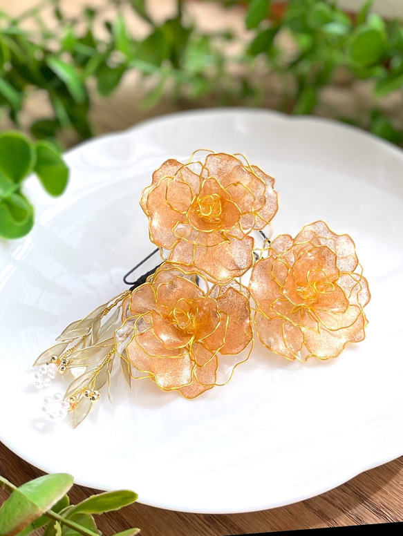 薔薇の髪飾り《ゴールド》 ＊アメリカンフラワー ＊ディップ