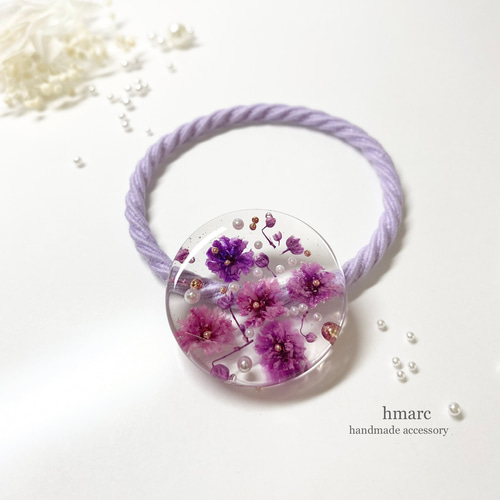 ヘアゴム レジン フラワー ドライフラワー 花 レディース ヘアアクセサリー ヘアポニー 上品 エレガント 押し花 大きい 大人 女性 かわいい  サークル