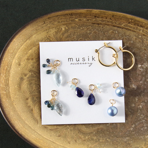 再販14kgf *サファイア×モスアクアマリン×淡水パール【ピアス