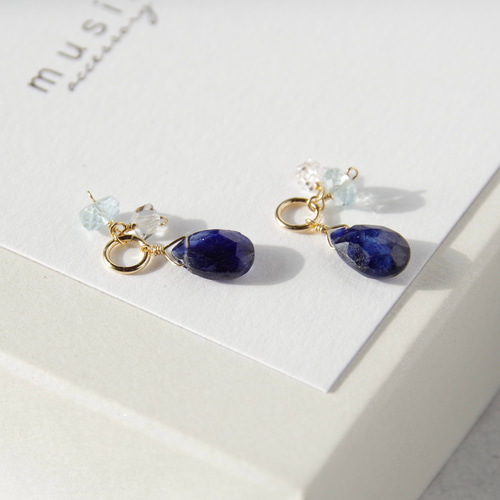 再販14kgf *サファイア×モスアクアマリン×淡水パール【ピアス