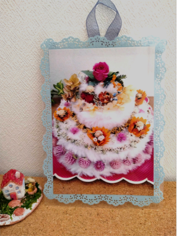 母の日遅れてごめんね　世界に1つオリジナル花ケーキのフォトしおり（壁飾り）裏面にメッセージ書けます！2色あり【送料無料】 7枚目の画像