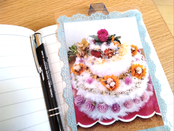 母の日遅れてごめんね　世界に1つオリジナル花ケーキのフォトしおり（壁飾り）裏面にメッセージ書けます！2色あり【送料無料】 4枚目の画像