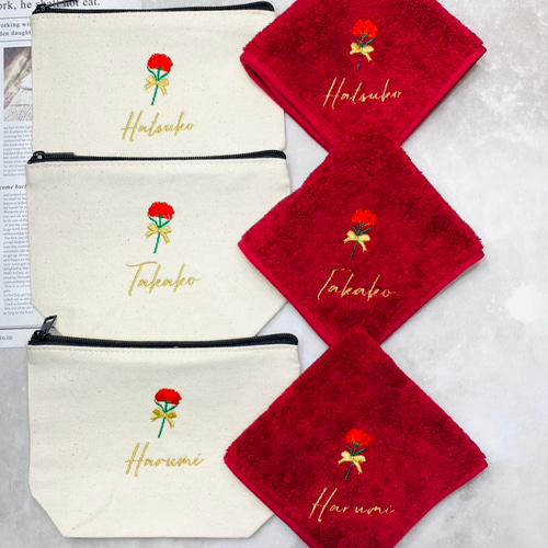 刺繍名入れ】タオルハンカチ/お誕生日/ポーチ/お母さん/プレゼント