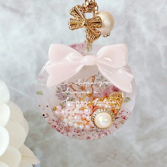 レジン バラ シェイカーキーホルダー シャカシャカ ピンク