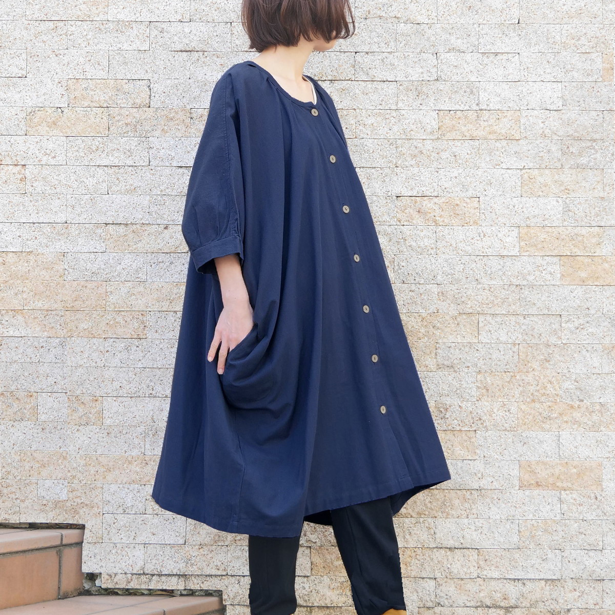 Newカラー＊羽織やワンピースとしても◎マストアイテム＊ビックシルエット＊シンプル＊ナチュラルコットン＊ダークネイビー
