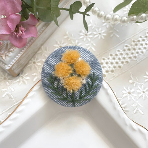 刺繍ポニーフック［ミモザ］ヘアカフ ふさふさミモザ 「春の誕生花2025