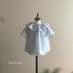 ✂︎ “peter pan” 90size 大きめ襟のスモックブラウス　ブルーストライプ　　お誕生日　入園入学 1枚目の画像
