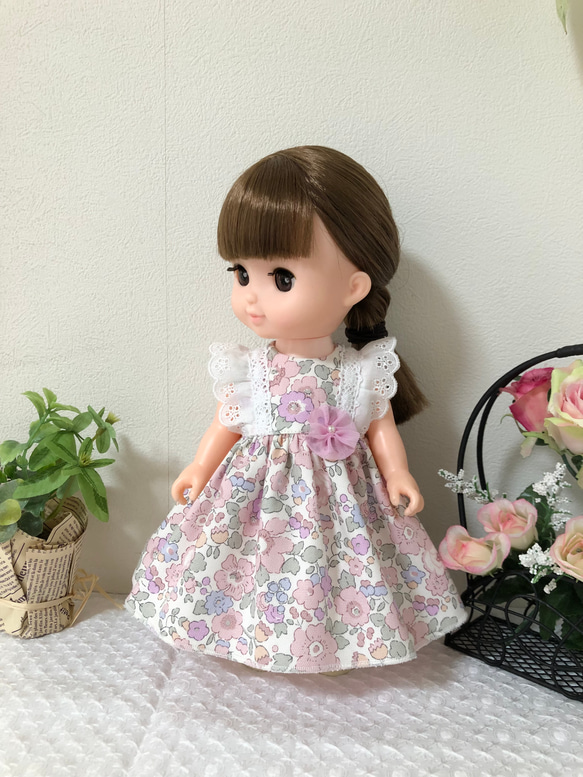 リバティオックス生地のワンピースピンク☆ 26cmドール服 ソランちゃん