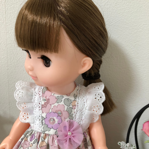 リバティオックス生地のワンピースピンク☆ 26cmドール服 ソランちゃん