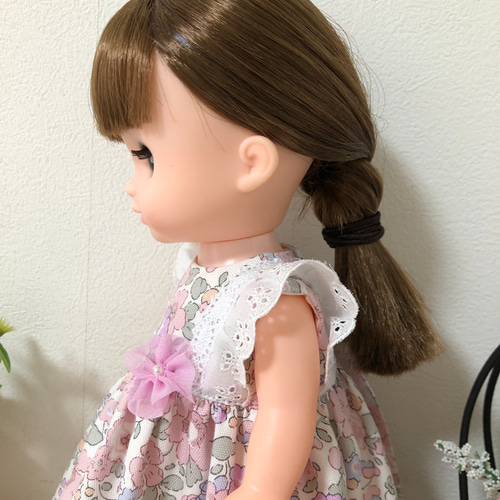 リバティオックス生地のワンピースピンク☆ 26cmドール服 ソランちゃん