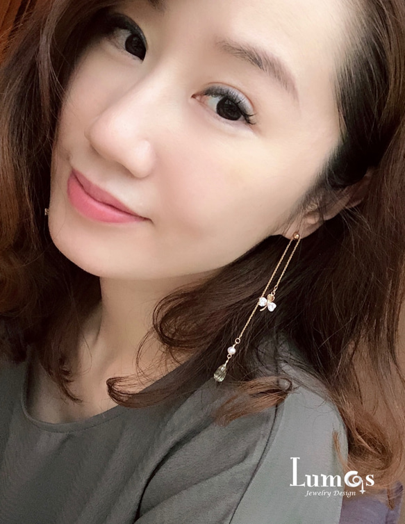 [幸運草垂墜耳環] 14KGP*橄欖石 第11張的照片