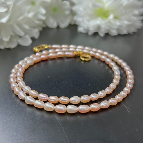 約50cm 天然 淡水パール ネックレス ピンクベージュ系 4mm 結婚式 
