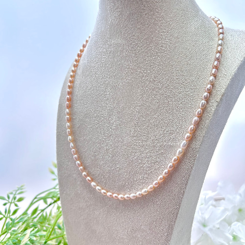約50cm 天然 淡水パール ネックレス ピンクベージュ系 4mm 結婚式 