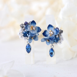 青い紫陽花ときらめくbijouのピアス／イヤリング　フォーマル、ギフト 11枚目の画像