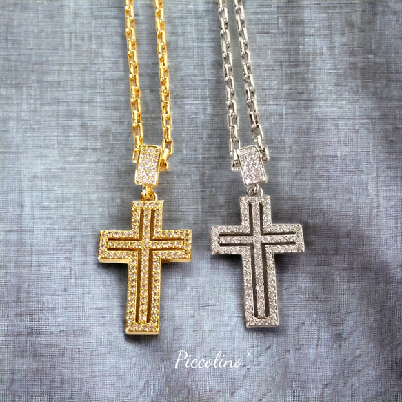 ビジュー輝く▶十字架(クロス)のネックレス シルバー お出かけ フォーマル 12枚目の画像