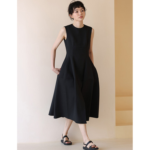 立体裁縫ノースリーブワンピース ディナーワンピース ブラック S-XL 