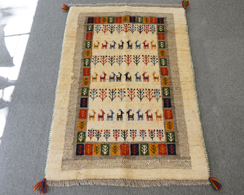 手織りペルシャ絨毯 新品 ギャッベ リズバフ 356×250 ラグ 9 手織りペルシャ絨毯 新品 ギャッベ リズバフ 356×250 ラグ 9