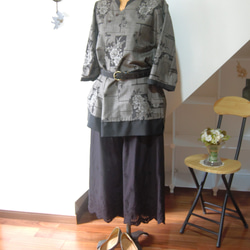 泥大島九マルキ　牡丹柄のチュニック　着物リメイク 10枚目の画像