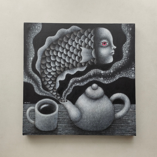 お歳暮ならオンライン ほっとする時間」アクリル画 S2 田尻絵理奈 絵画 キャンバス 絵画