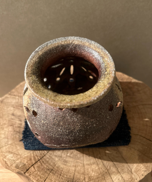 【再販】焼き締めの茶香炉　受け皿2枚付き　(アロマポット) 5枚目の画像