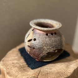 【再販】焼き締めの茶香炉　受け皿2枚付き　(アロマポット) 7枚目の画像