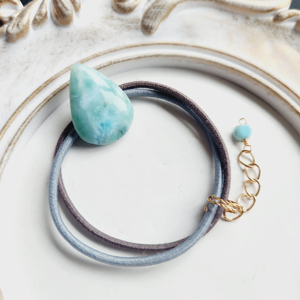 【一点物】ラリマー の ヘアゴム⑥✩.*˚天然石×ヘアゴム 一点物】ラリマー の ヘアゴム⑥✩.*˚天然石×ヘアゴム