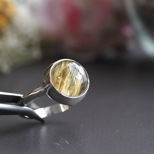 まるまる天然ルチルインクォーツの覆輪リング シルバー925 一点 まるまる天然ルチルインクォーツの覆輪リング シルバー925 一点