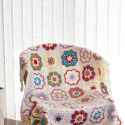 かぎ針編み/フラワーモチーフ/ソファカバー/ブランケット／編み物／鍵