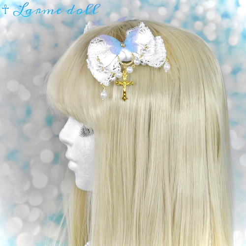 受注生産】《☥》ロリィタリボンヘアクリップ アクリル製パールビーズ 