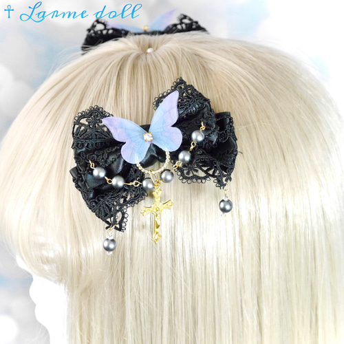 受注生産】《☥》ロリィタリボンヘアクリップ アクリル製パールビーズ  