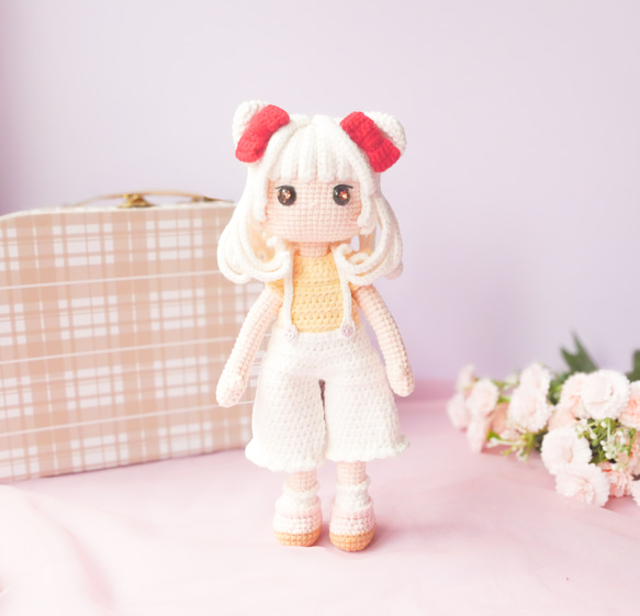 ねこの女の子୨୧しろねこ୨୧あみぐるみドール あみぐるみ M.la