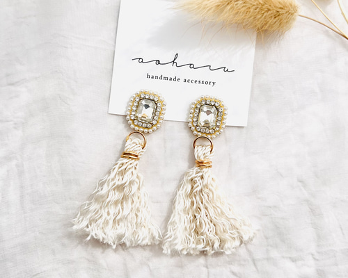 001 ビジュー タッセル ピアス イヤリング ハンドメイド ビジュー ビーズ刺繍×カラフルタッセルピアス/イヤリング