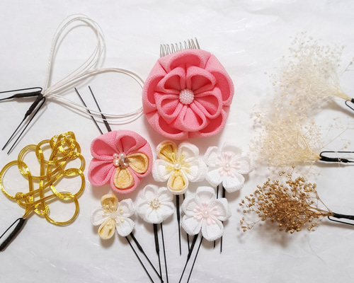 ◎つまみ細工 水引 ☆豪華15点セ☆『＊ふんわり大きなお花の髪飾り