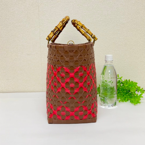 受注製作】プラカゴ LLサイズ LL-500 こげ茶*赤 2way バンブー