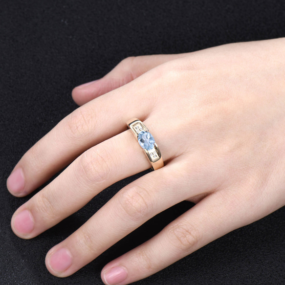 ユニークな 3 月の誕生石天然アクアマリン婚約指輪モアッサナイトブルー宝石ブライダルリングメンズリング 7枚目の画像