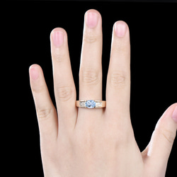 ユニークな 3 月の誕生石天然アクアマリン婚約指輪モアッサナイトブルー宝石ブライダルリングメンズリング 6枚目の画像