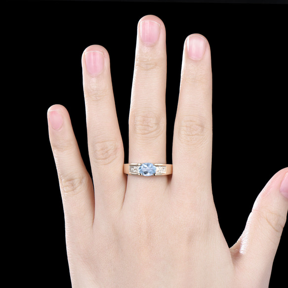 ユニークな 3 月の誕生石天然アクアマリン婚約指輪モアッサナイトブルー宝石ブライダルリングメンズリング 6枚目の画像