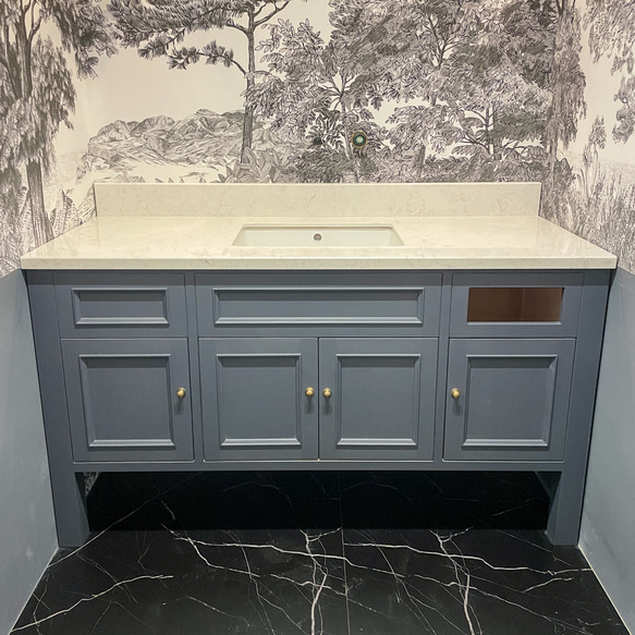 店舗向けおしゃれな洗面化粧台 輸入住宅向けかわいい洗面台 オーダーメイド家具 人工大理石フィオレストーン KOHLER 