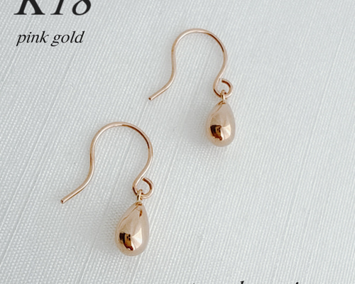 地金＊18金【ティアドロップピアス】ピンクゴールド フックタイプ