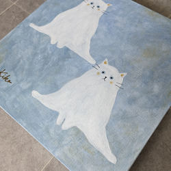 キャンバスアート　原画　「白い２匹の猫」 4枚目の画像