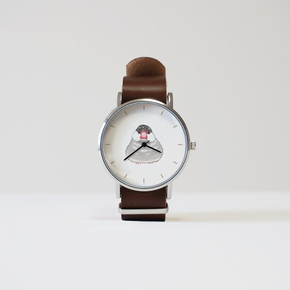 文鳥（桜）ごま塩の腕時計 1枚目の画像