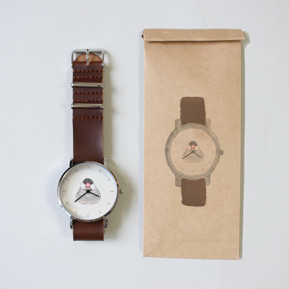 文鳥（桜）ごま塩の腕時計 3枚目の画像
