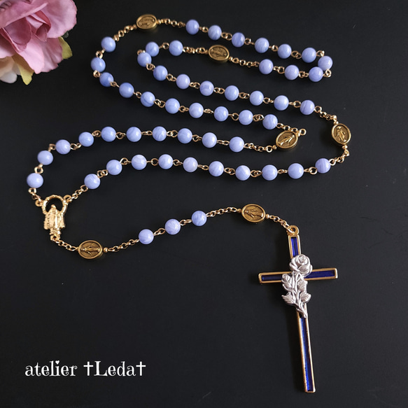 激安 超特価商店街  ☆ブルーレースアゲート ロザリオ☆ ~Blue Lace Agate ネックレス・ペンダント