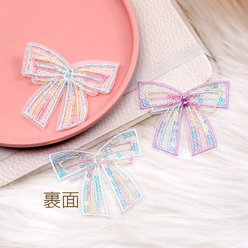 Q1065-5 12個 リボン刺繍パーツ リボンモチーフ スパンコール