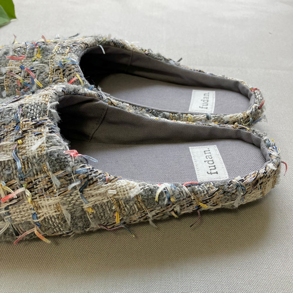 no.99/洗えるルームシューズ/ファンシーツイード/グレー/ラメ糸/スリッパ/帆布/ギフト/春 5枚目の画像